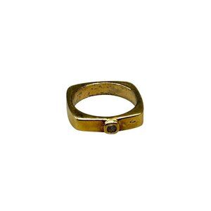 Vintage Ring Size 5 Gold Plated Over Sterling Silver Square Design With CZ Stone